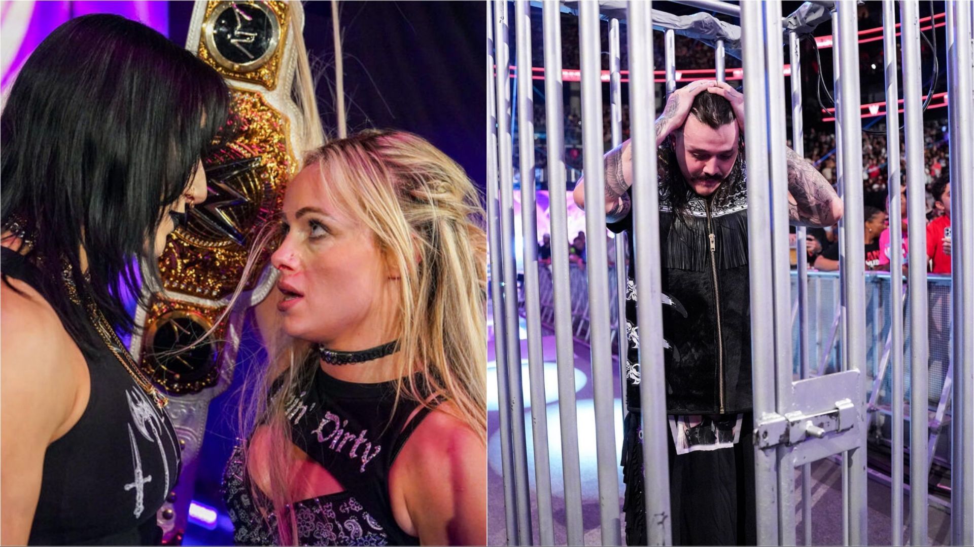 Liv Morgan, Rhea Ripley (both left) and Dominik Mysterio (right) - Photo credit: WWE.com