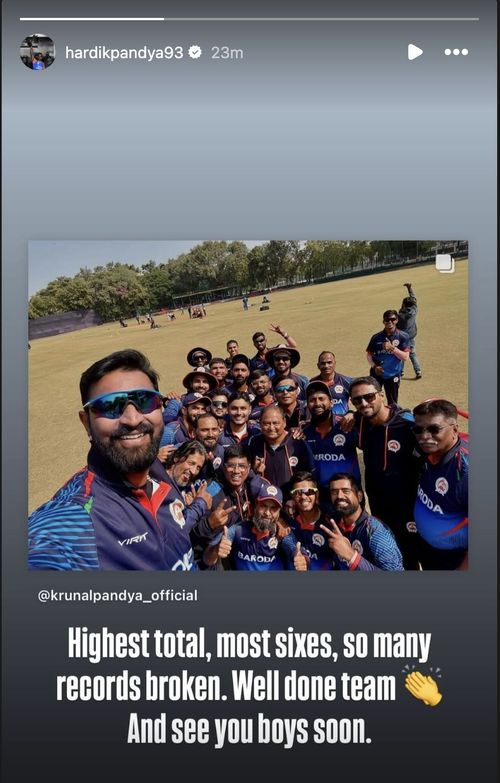 Hardik Pandya with Baroda teammates. (Image Credit: Instagram)