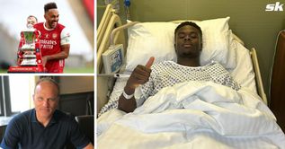 Pierre-Emerick Aubameyang and Dennis Bergkamp react as Arsenal star Bukayo Saka shares messege after suffering injury blow