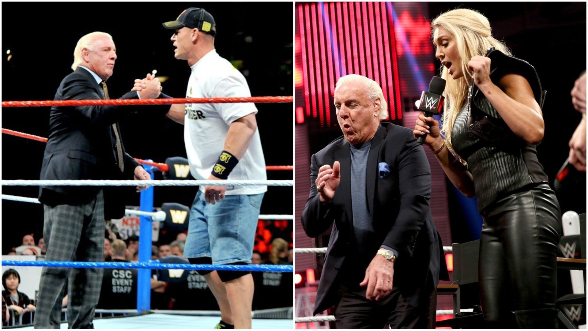 Ric Flair with John Cena and Charlotte Flair in WWE