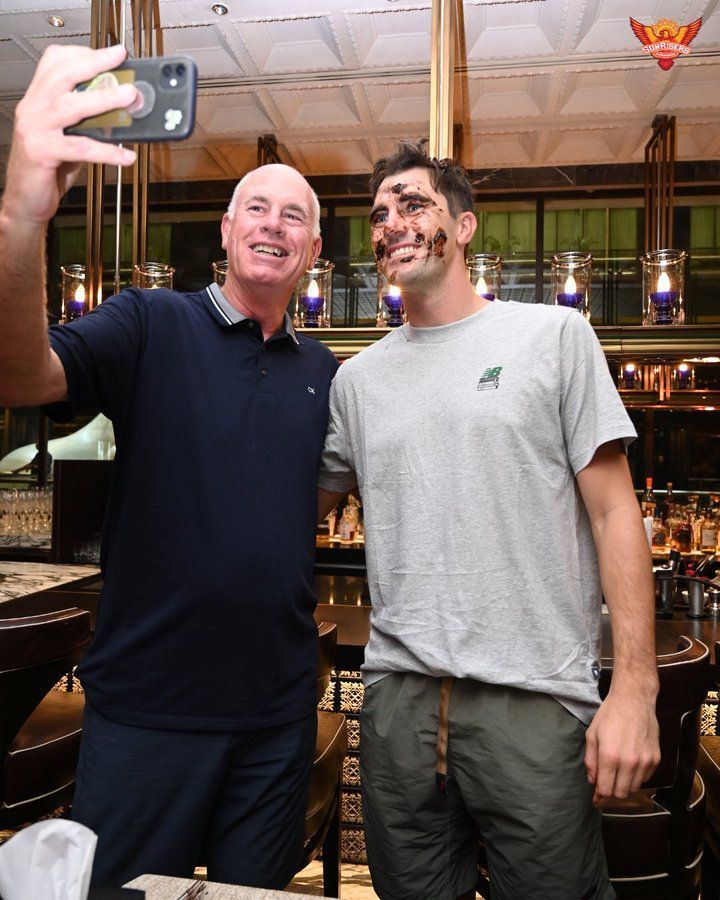 Pat Cummins celebrating his 31st birthday with his father Peter Cummins. Source: @sunrisers/X