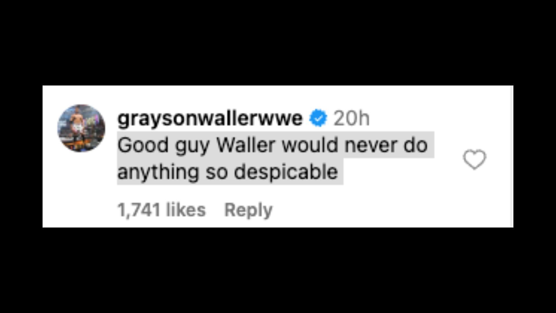 Waller shares a hilarious comment. [Image credit: Screenshot of Waller&#039;s comment on WWE&#039;s Instagram post]