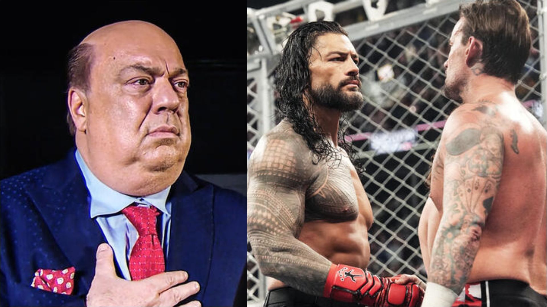 Paul Heyman (L) Roman Reigns (C) CM Punk (R)