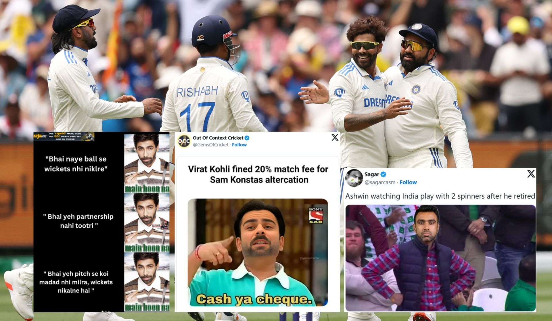 Fan reactions from Day 1 of IND vs AUS 4th Test. (Image: X - @BCCI, GemsOfCricket, @sagarcasm, Instagram - srcsmic_enginer2.0)