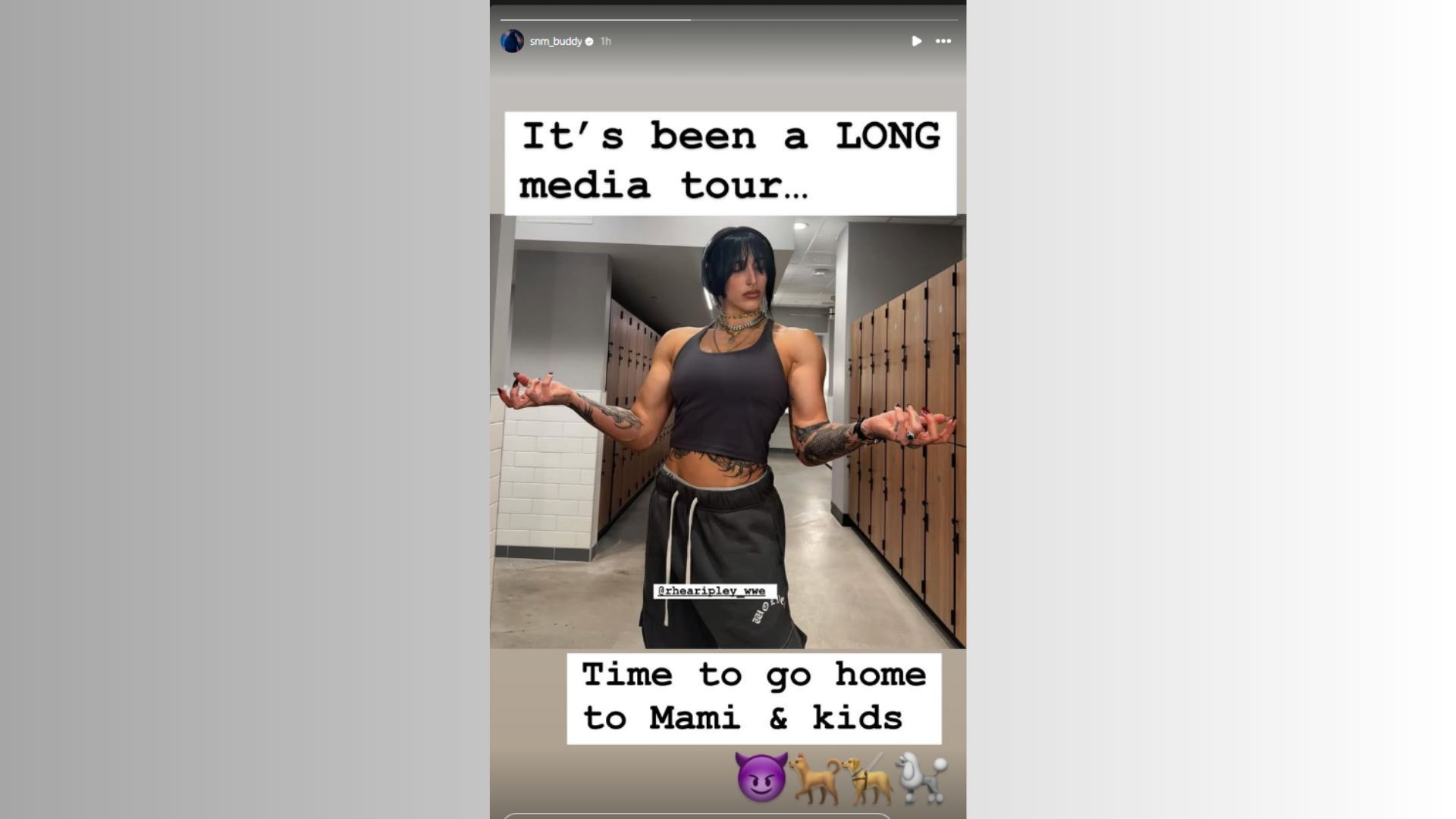 The star sent a message to Rhea Ripley (Screenshot credit: Buddy Murphy&#039;s Instagram)