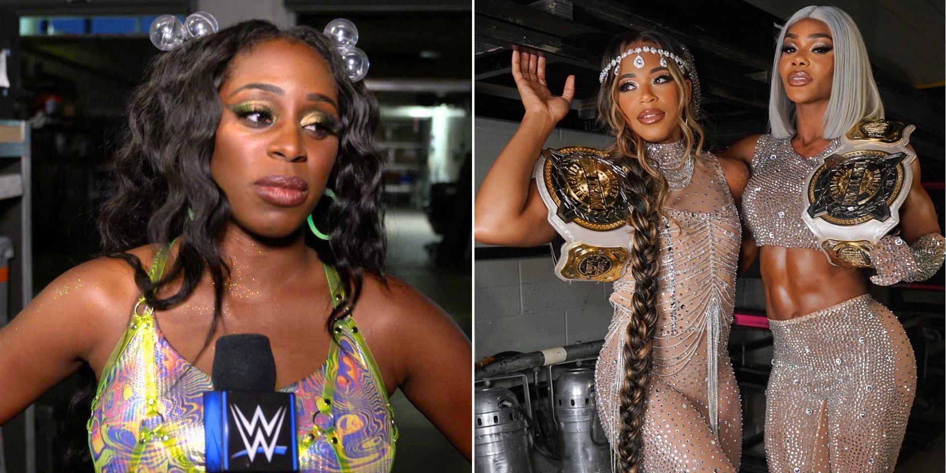 Naomi has replaced Jade Cargill (Images via WWE.com and Jade