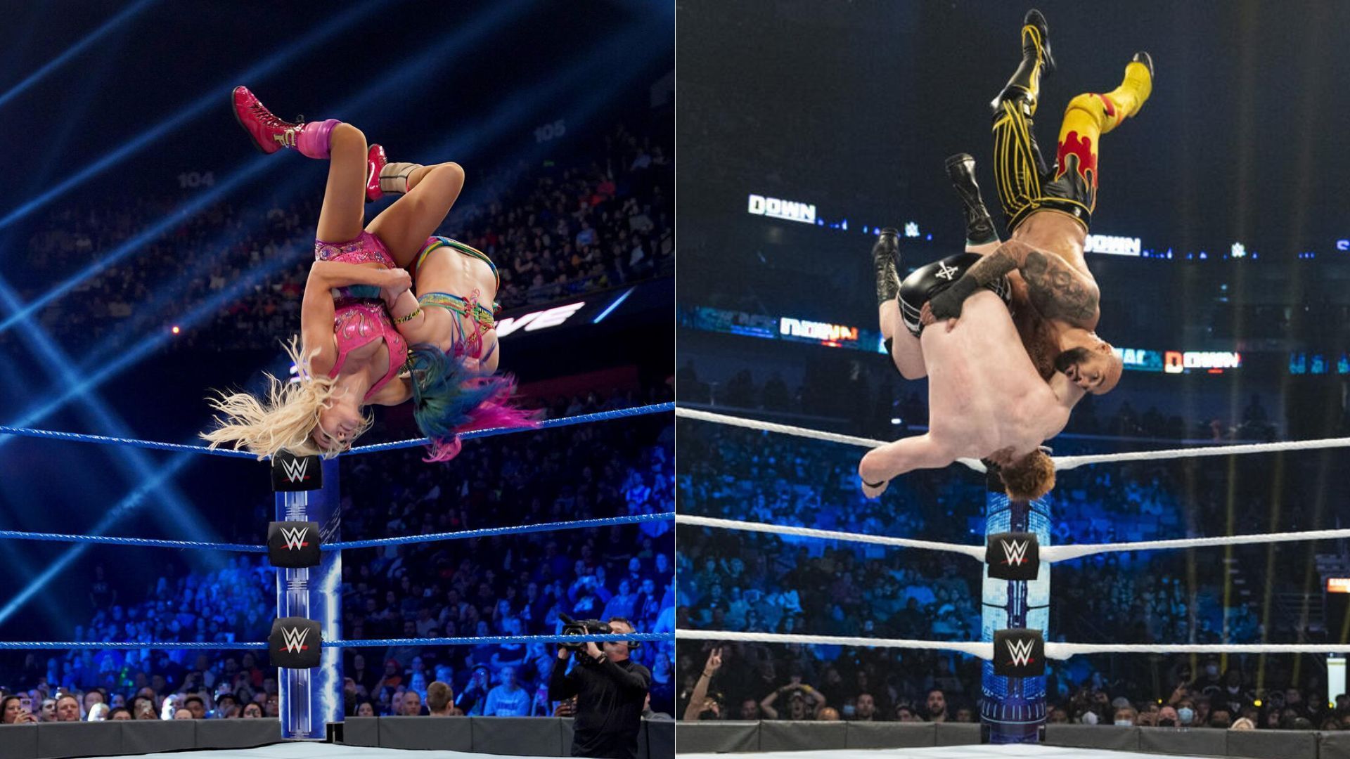 Charlotte Flair and Asuka (left); Sheamus and Ricochet (right) [Image Credits: wwe.com]