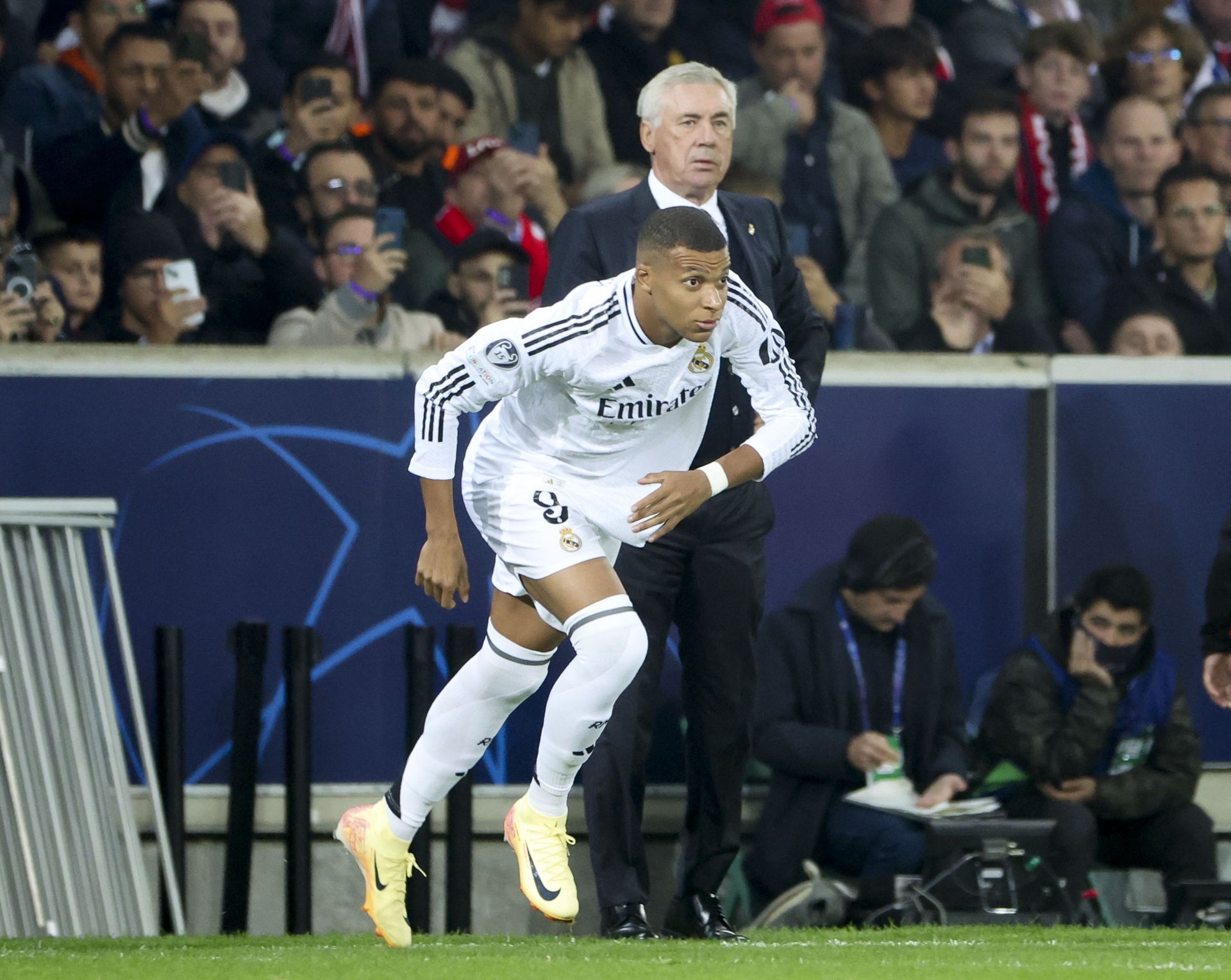 Kylian Mbappe and Carlo Ancelotti. - UEFA Champions League 2024/25 League Phase MD2 - Source: Getty