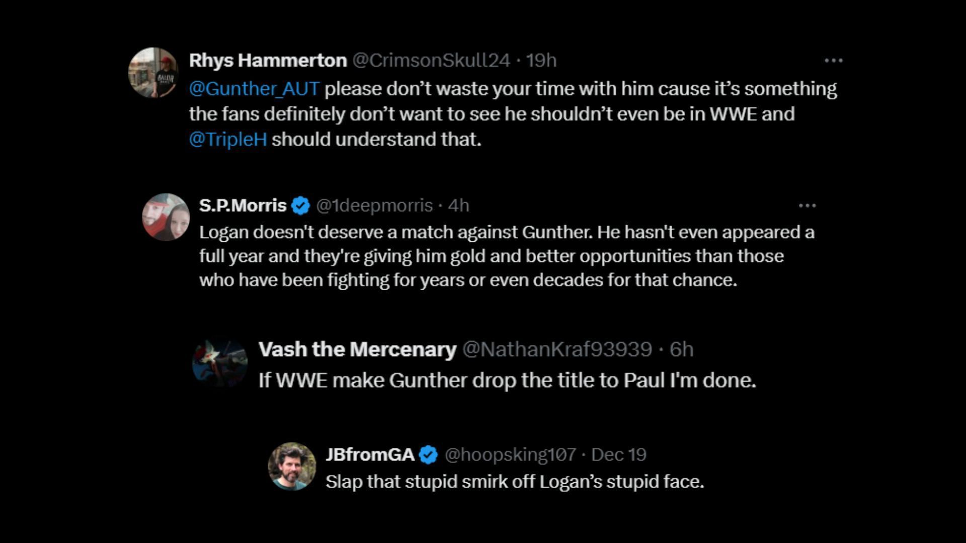 Fan reactions to WHC Gunther vs. Logan Paul [Image via X/Twitter]