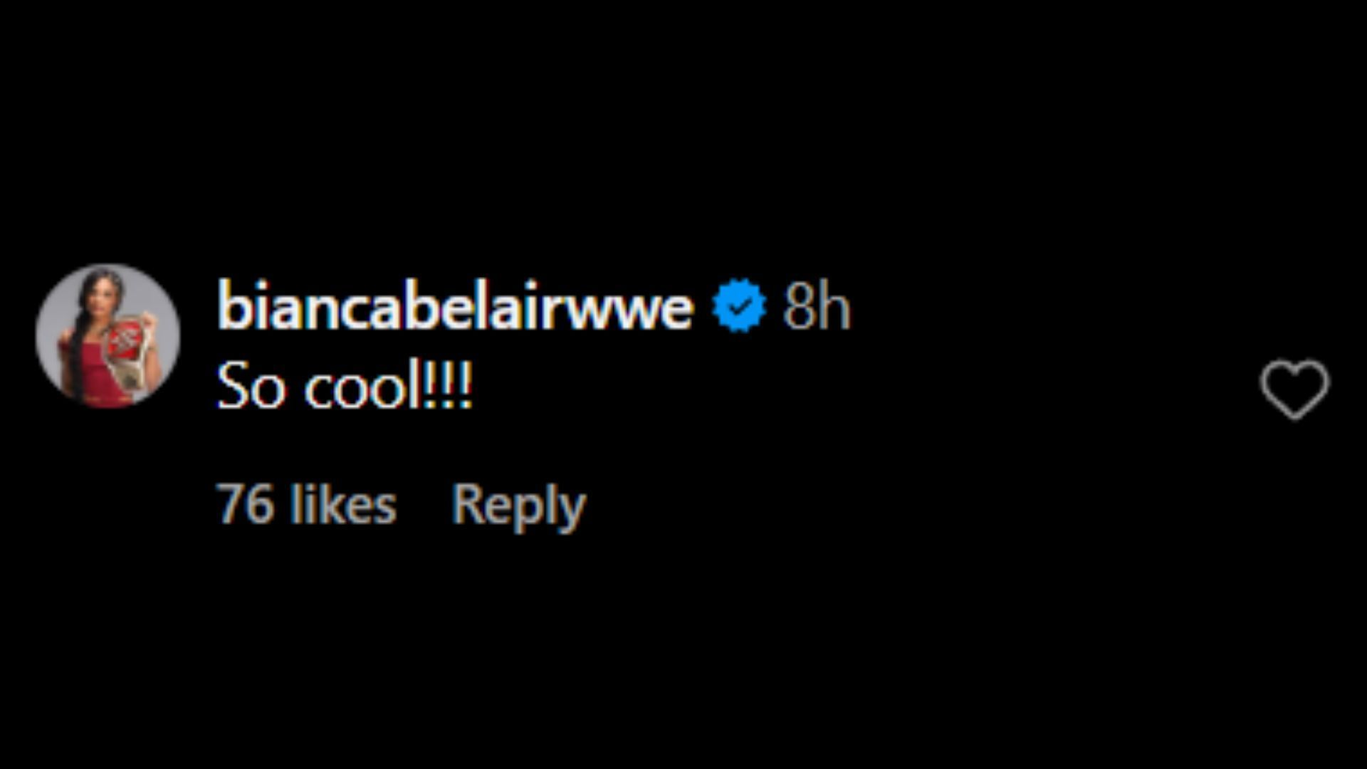 Screenshot of Bianca Belair&#039;s comment [Image credits: Becky Lynch&#039;s Instagram handle]