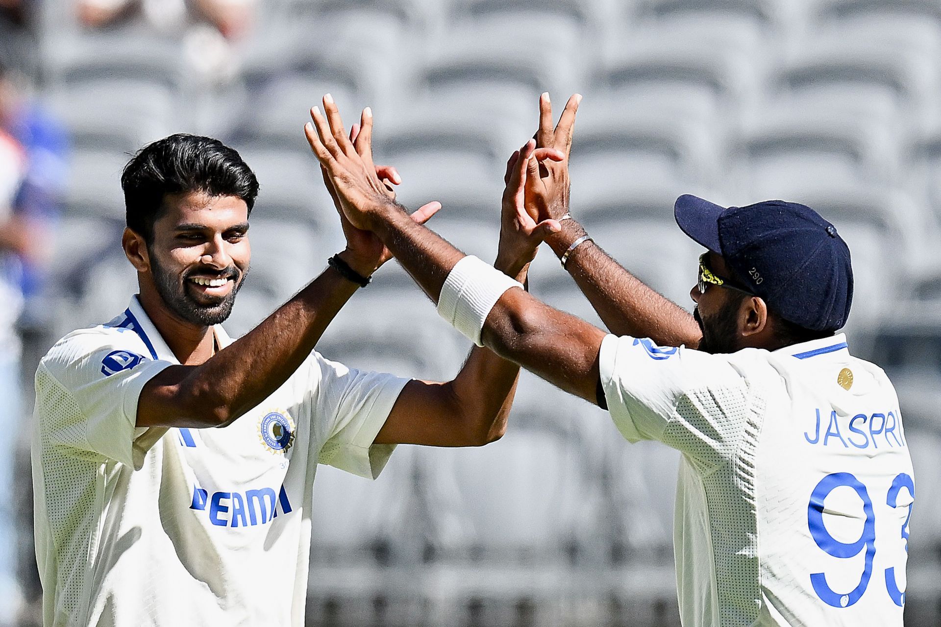 Washington Sundar (left) picked up two wickets in Australia&#039;s second innings in Perth. [P/C: Geety]