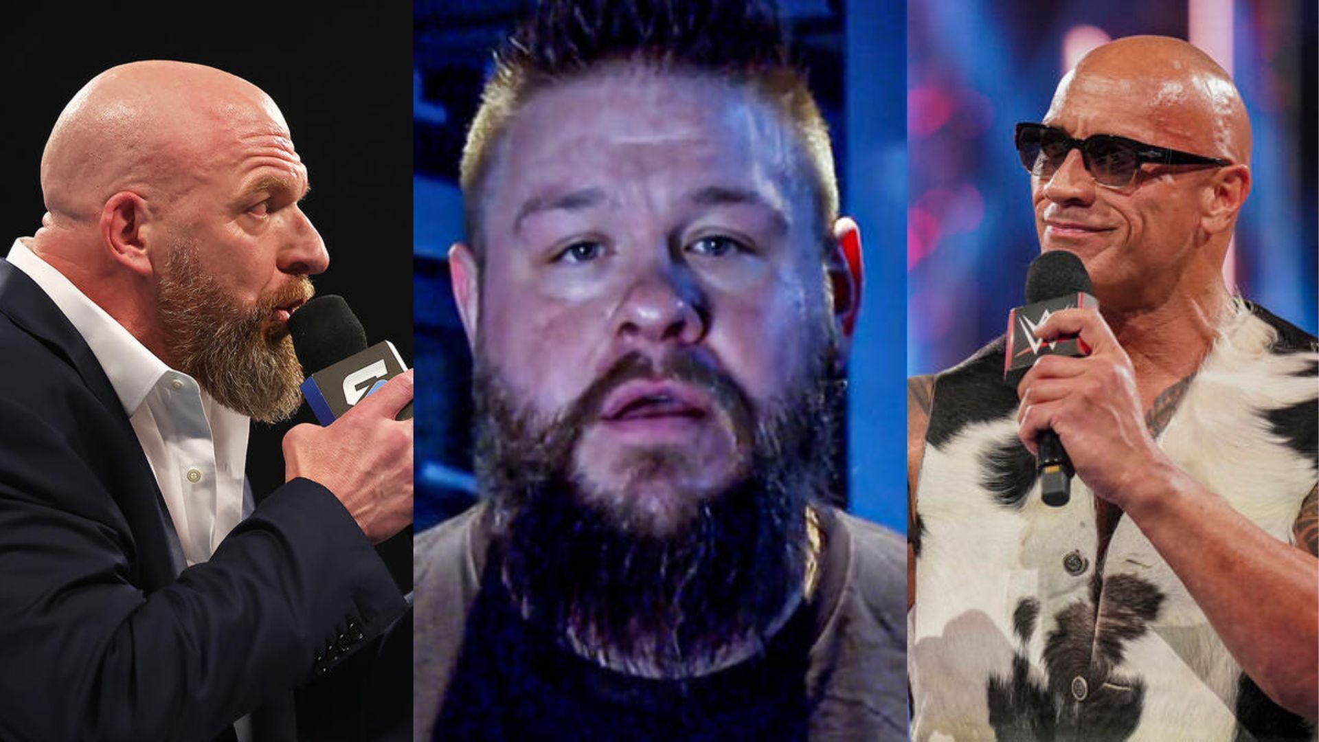 Triple H (left), Kevin Owens (middle), and The Rock (right) (Image Credits: WWE.com)