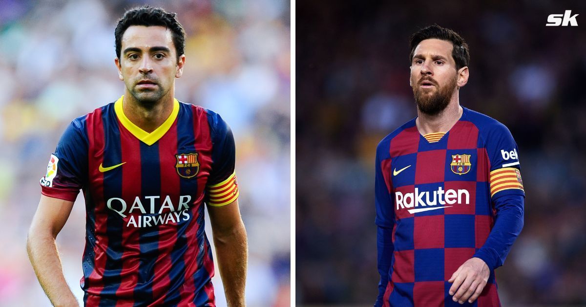 Barcelona legends Xavi and Lionel Messi