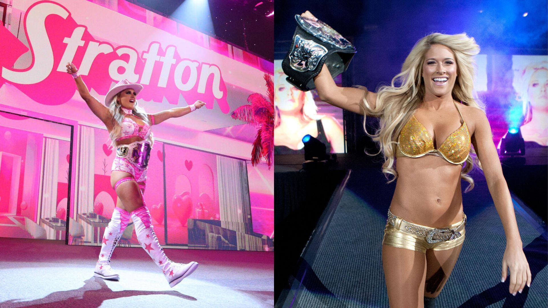 Tiffany Stratton (left), Kelly Kelly (right) (Image Credits: WWE.com)