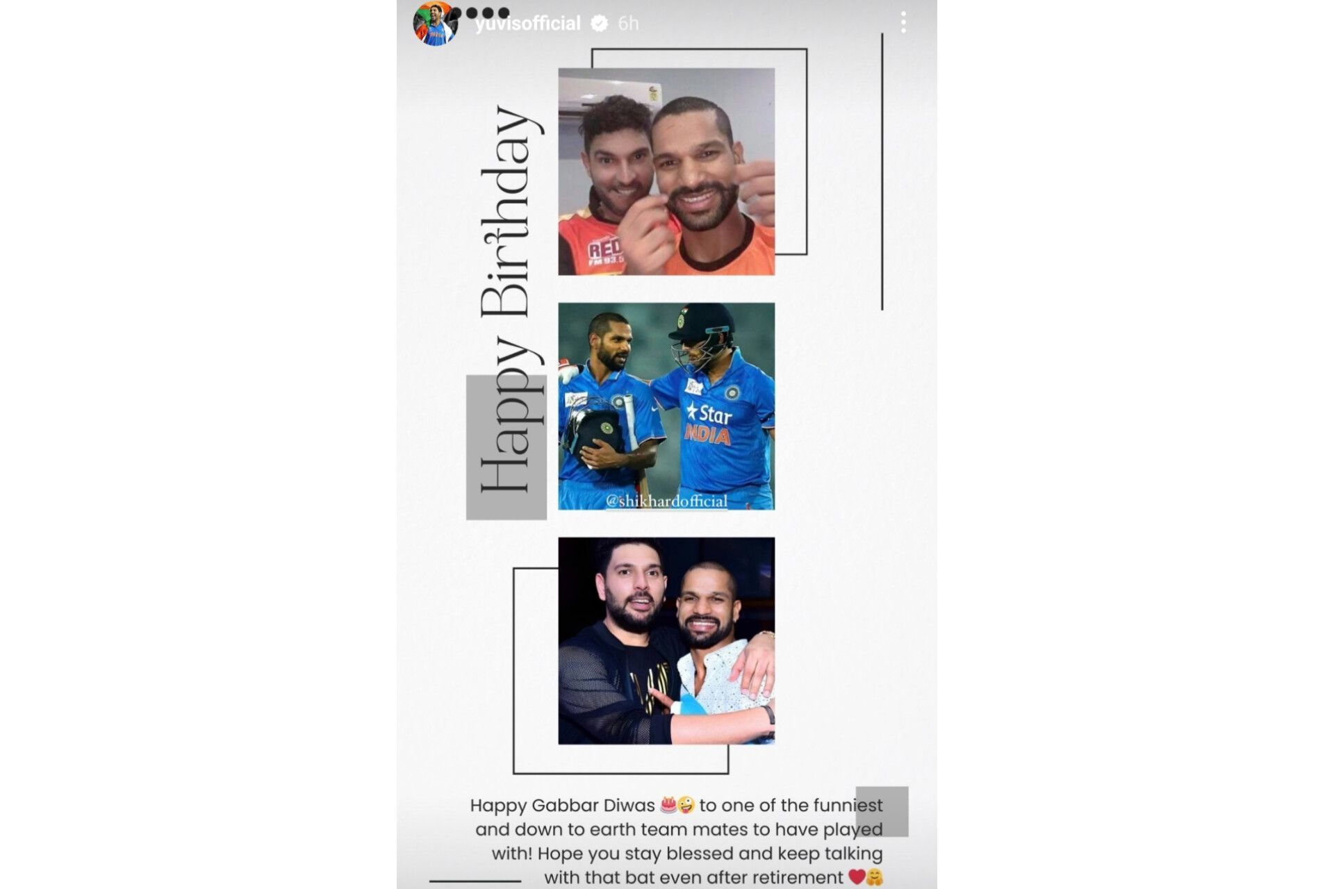 Screenshot of Yuvraj Singh's Instagram story.