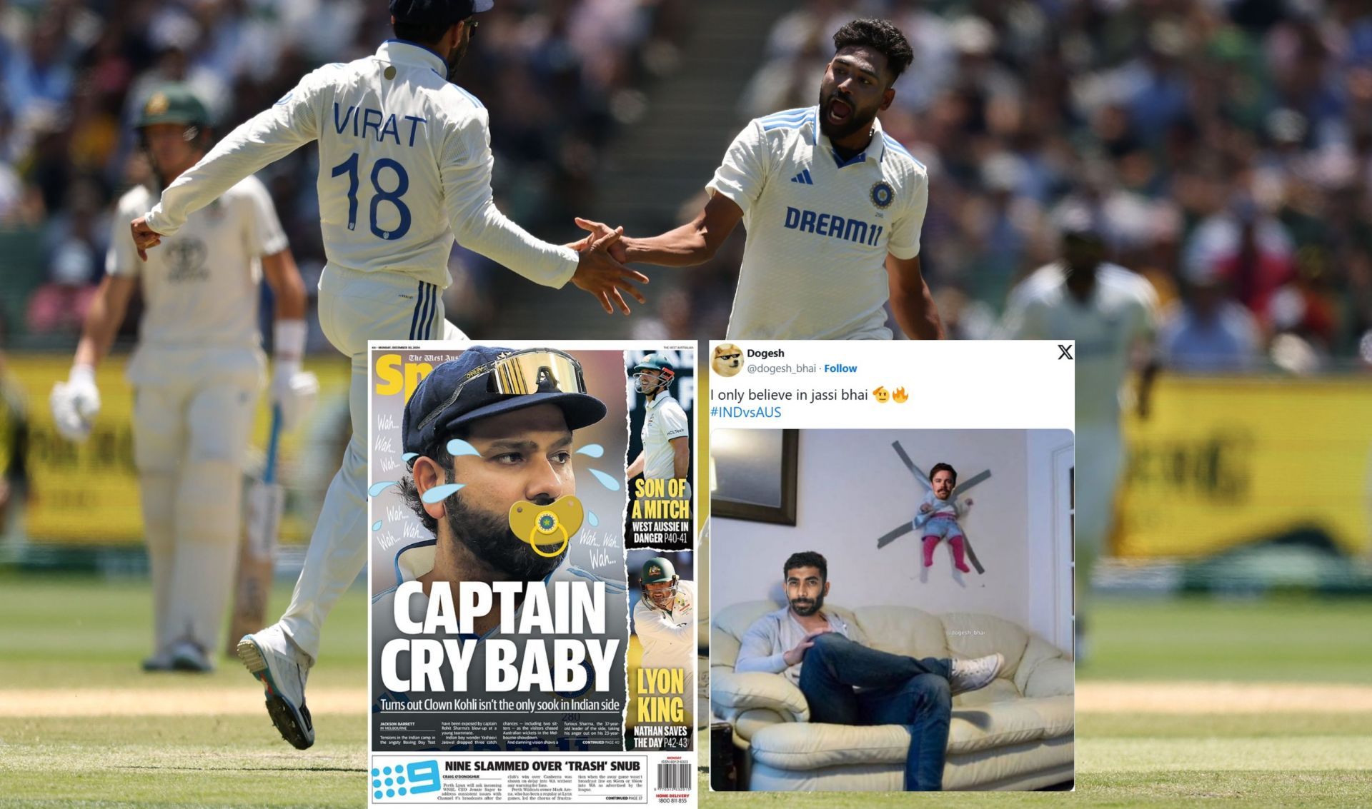 Fan reactions from Day 4 of IND vs AUS 4th Test. (Image: X - @BCCI, dogesh_bhai, @TheWestSport)