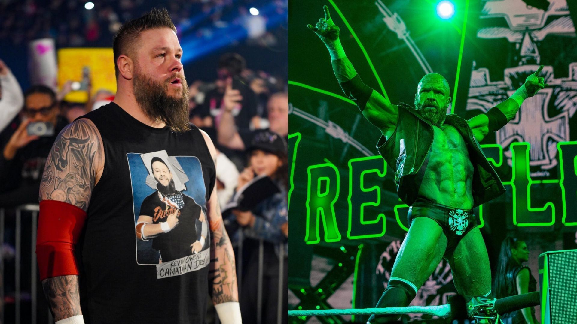 Kevin Owens (left); Triple H (right) - Images via WWE.com