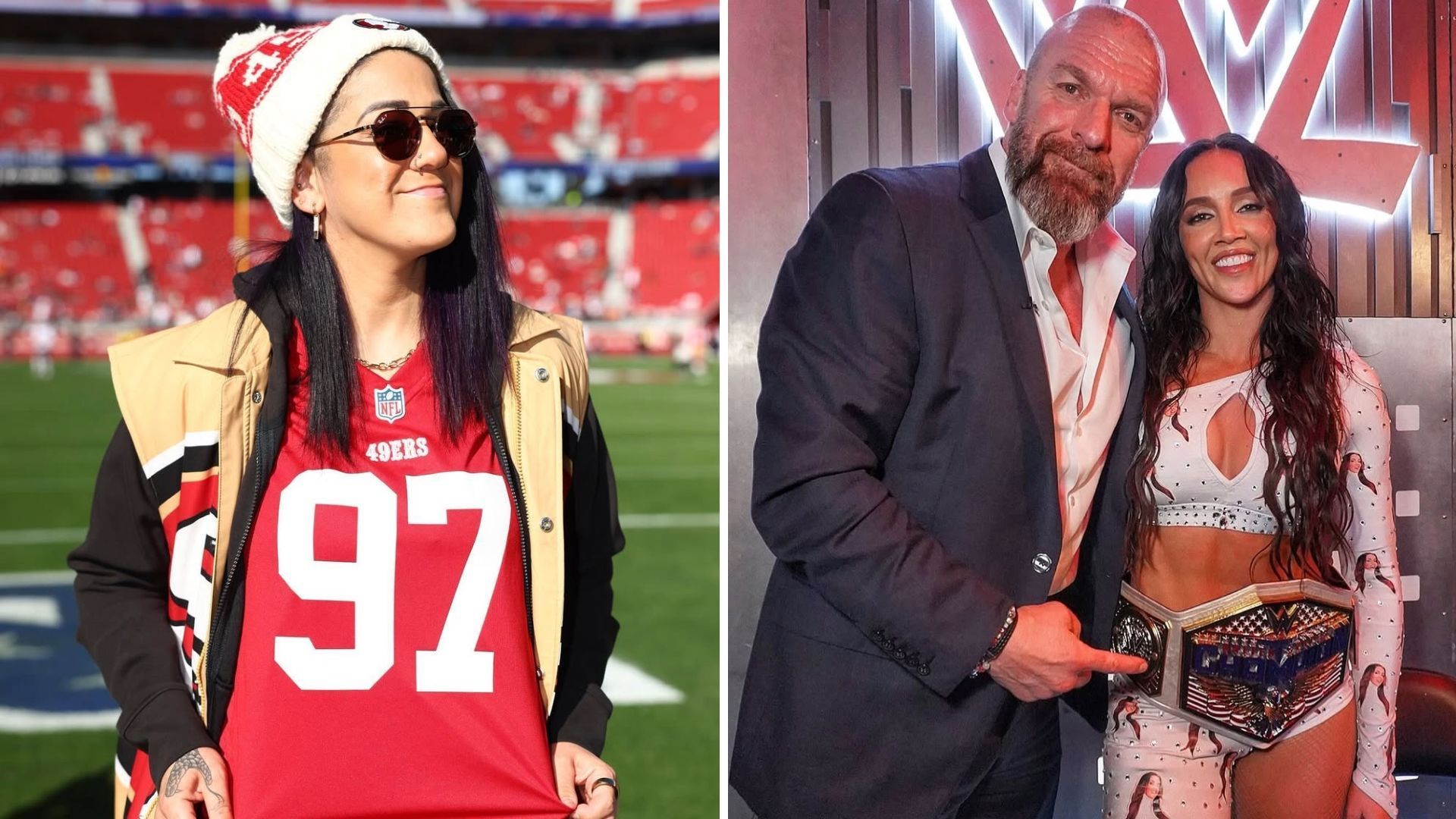 Bayley (left) and Chelsea Green with Triple H (Pictures courtesy: Superstar