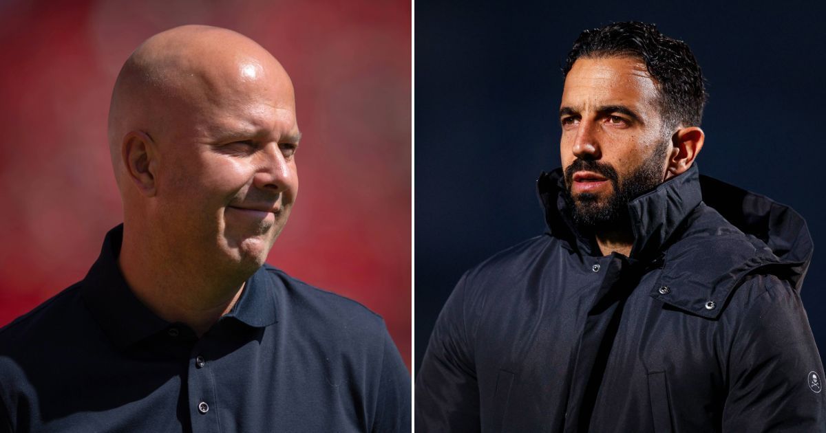 Liverpool boss Arne Slot (left) and Manchester United manager Ruben Amorim