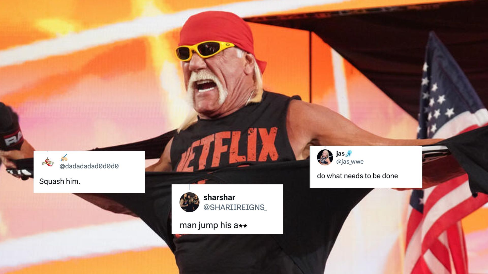 Hulk Hogan on an episode of RAW. [Picture source - WWE.com &amp; fans on X/Twitter]