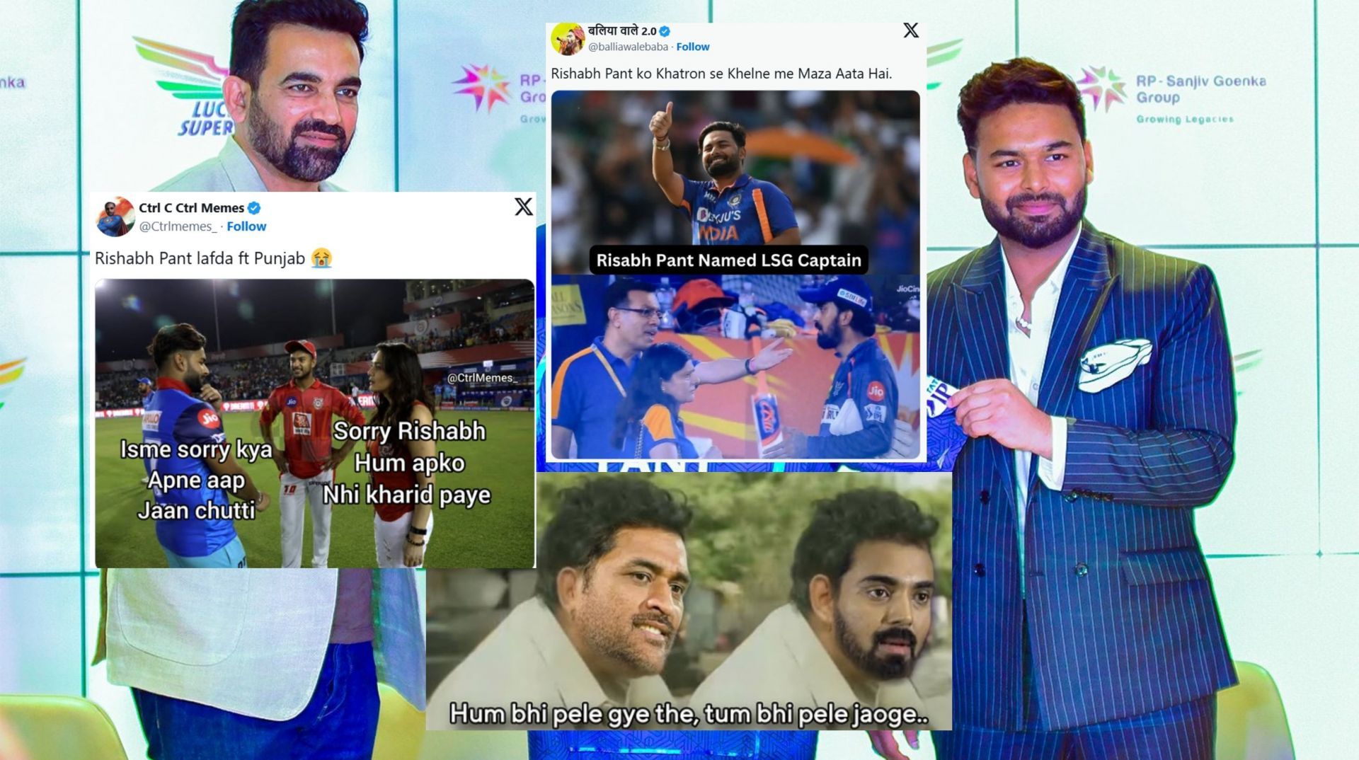 Fans react after LSG appoints Pant as captain ahead of IPL 2025. (Images: X - LSG, @balliawalebaba, @Ctrlmemes_, Instagram - worldofcricketmemes_)