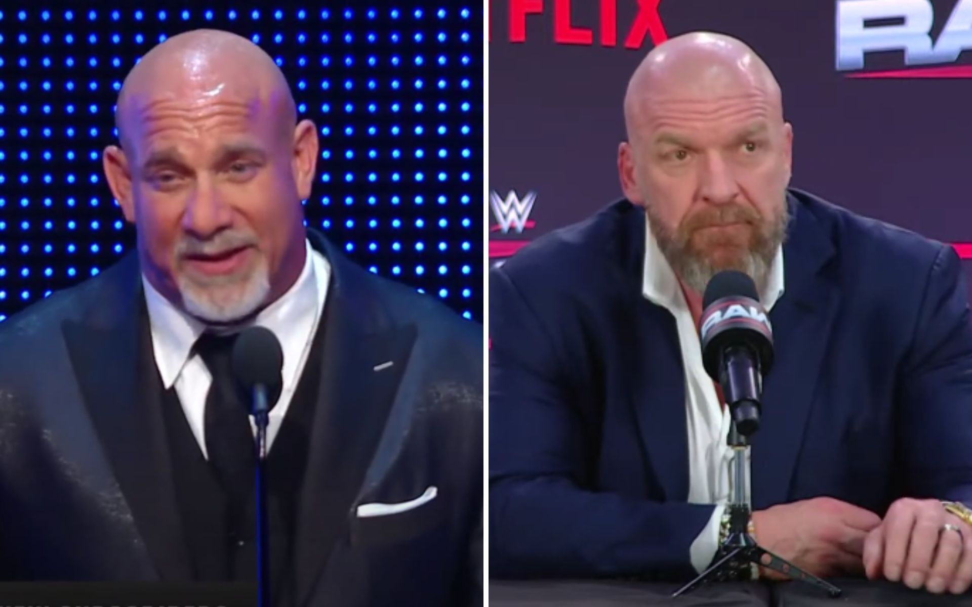 Goldberg (left); Triple H (right) (Picture Courtesy: WWE on YouTube)