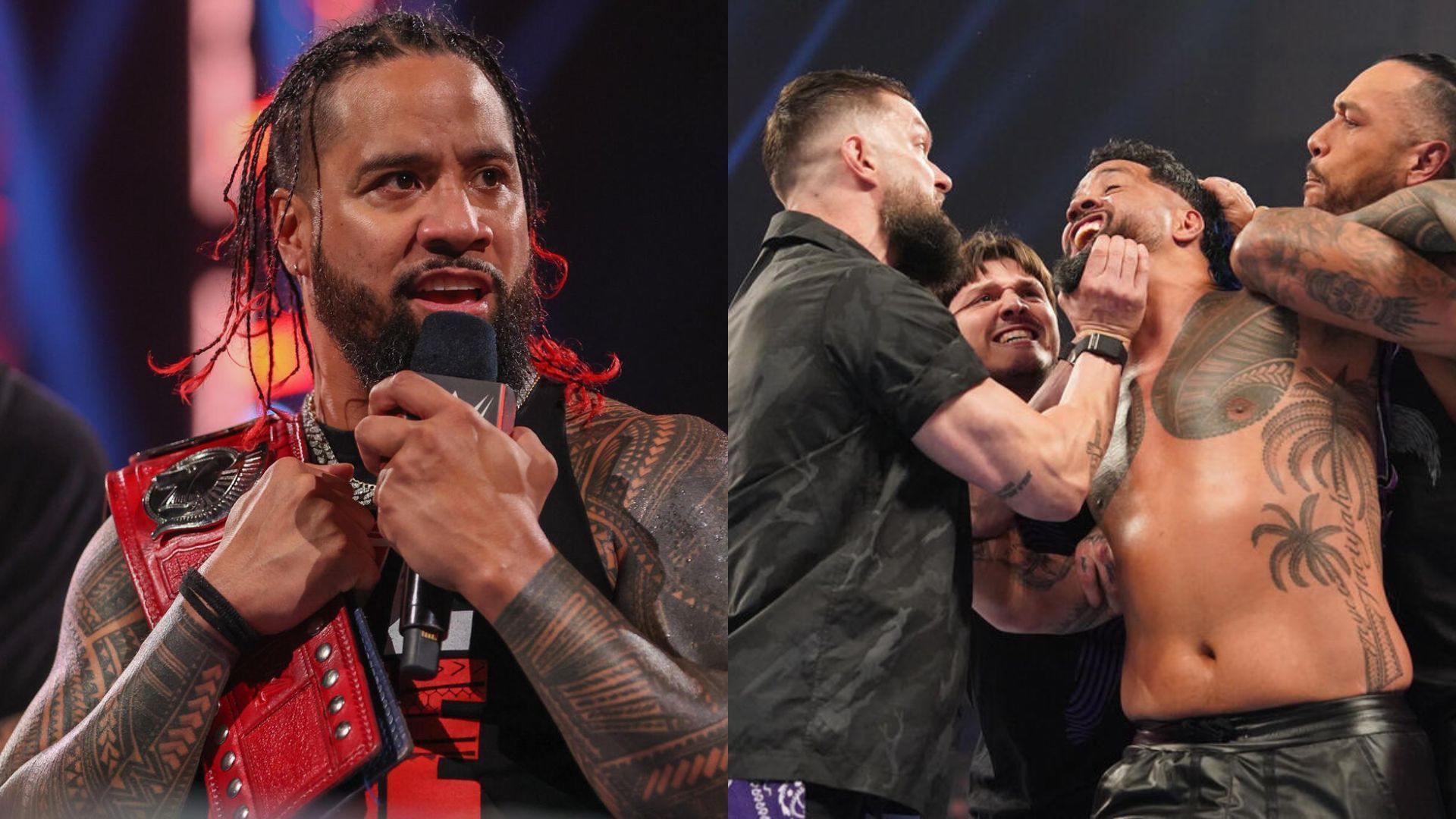 Jimmy Uso (left), Judgment Day attacking Jey Uso (right) (Image Credits: WWE.com)