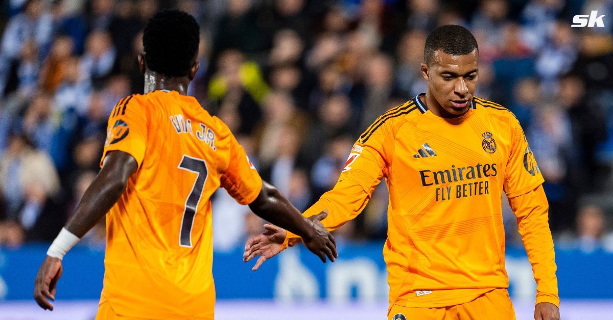 Real Madrid attackers Vinicius Junior (left) and Kylian Mbappe )Both Getty)