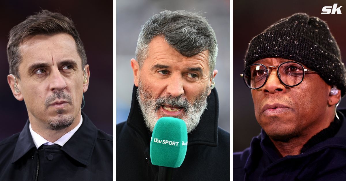 Gary Neville (left), Roy Keane (middle), and Ian Wright (right)