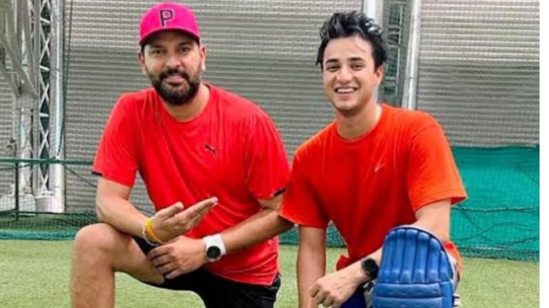 Abhishek Sharma with his mentor Yuvraj Singh. (Image: Twitter) 