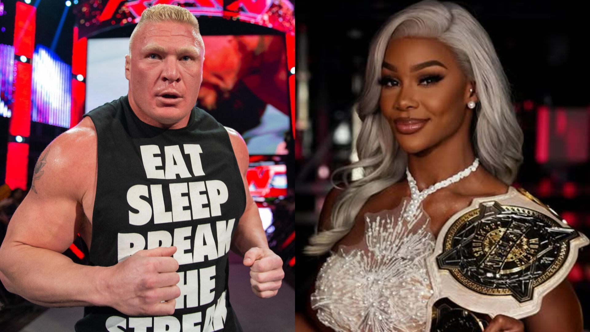 Lesnar and Cargill are both absent from the company. [Image credits: WWE.com/ Jade Cargill on Instagram]