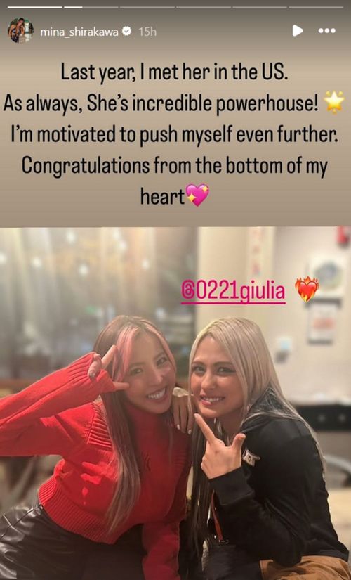 Screenshot of Mina Shirakawa's post with Giulia on Instagram Stories (Photo Credit: Mina Shirakawa on Instagram)