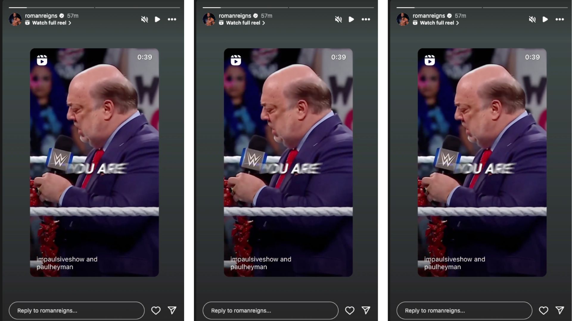 Reigns shares clip of Heyman on Impaulsive on his Instagram story.