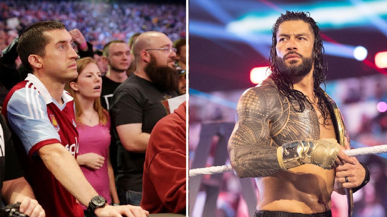 Reigns was spotted staring at the fan with shock on his face (via WWE