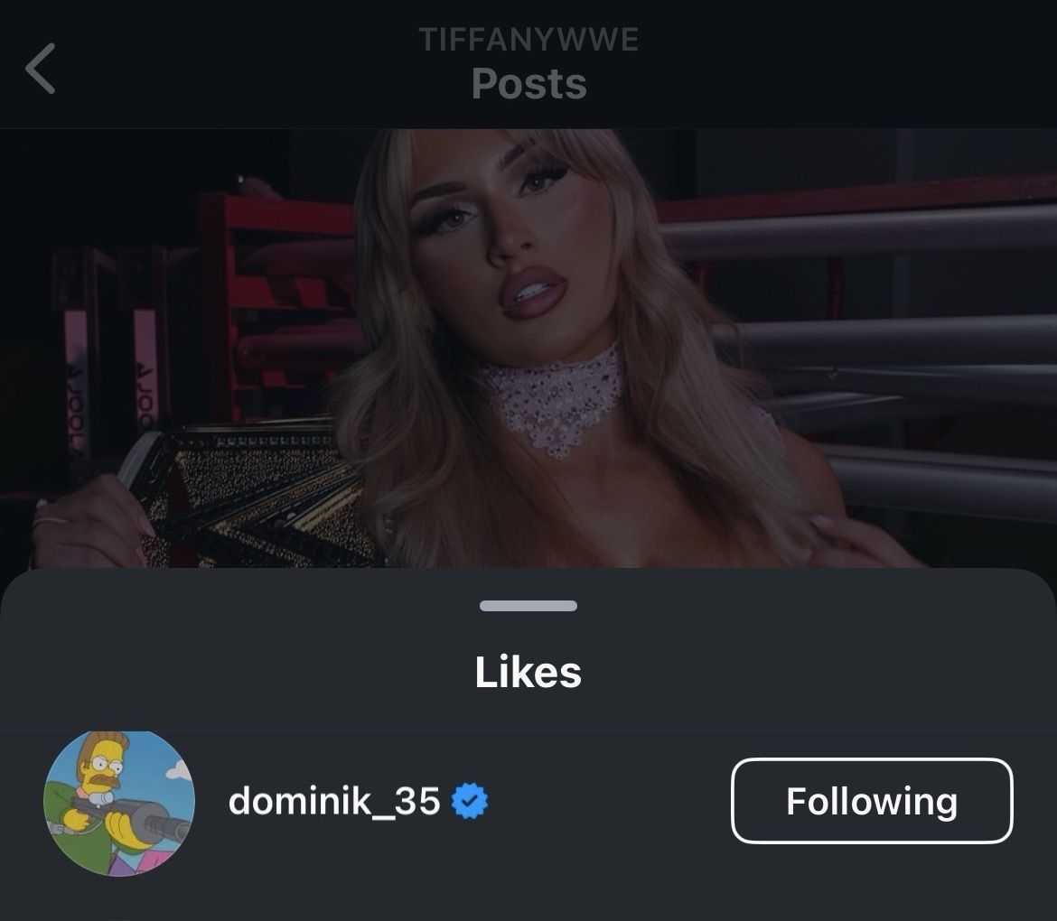 Screengrab of Domik Mysterio&#039;s like on Tiffany Stratton&#039;s Instagram post [Image Credits: Instagram @tiffanywwe]