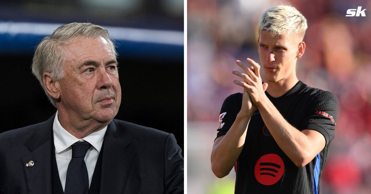 Real Madrid manager Carlo Ancelotti and Dani Olmo