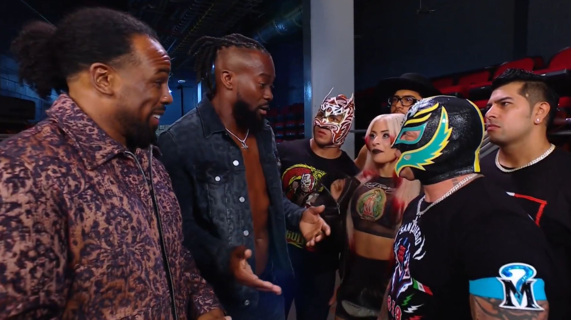 The New Day has its first feud with Rey Mysterio and the LWO. (Image Credit: WWE on X/Twitter)