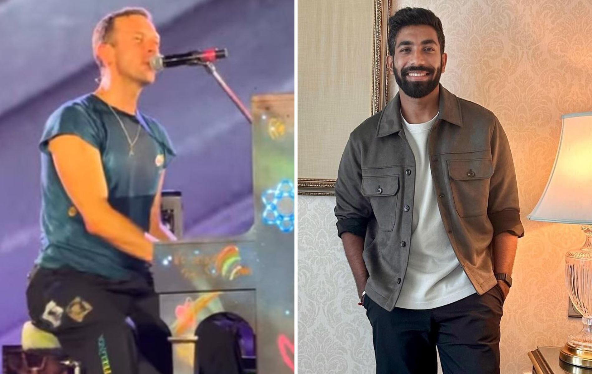 Chris Martin (left) and Jasprit Bumrah. (Pics: Instagram/coldplay/jaspritb1).