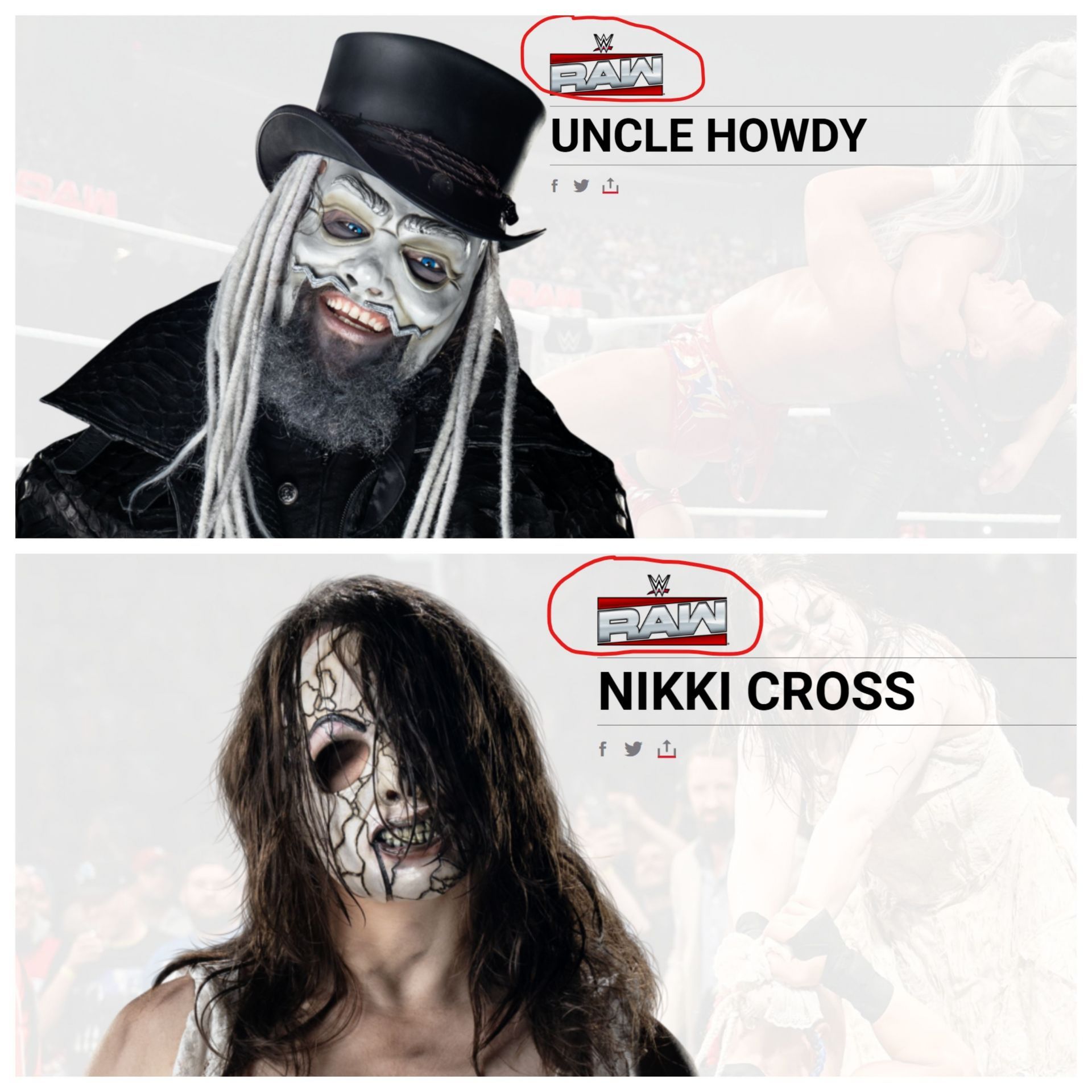 WWE profiles of Uncle Howdy and Nikki Cross [Image Credits: WWE.com]