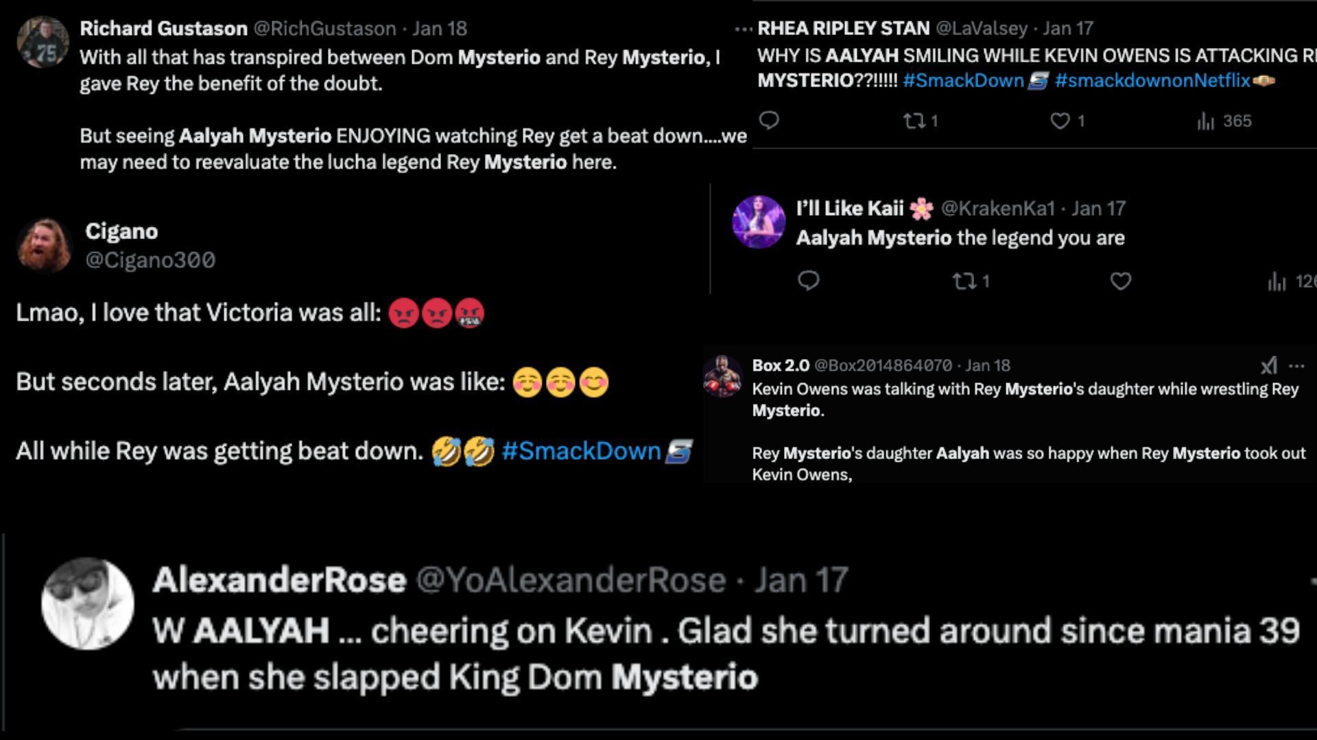 Wrestling fans react to Aalyah Mysterio appearing on SmackDown this past Friday night.