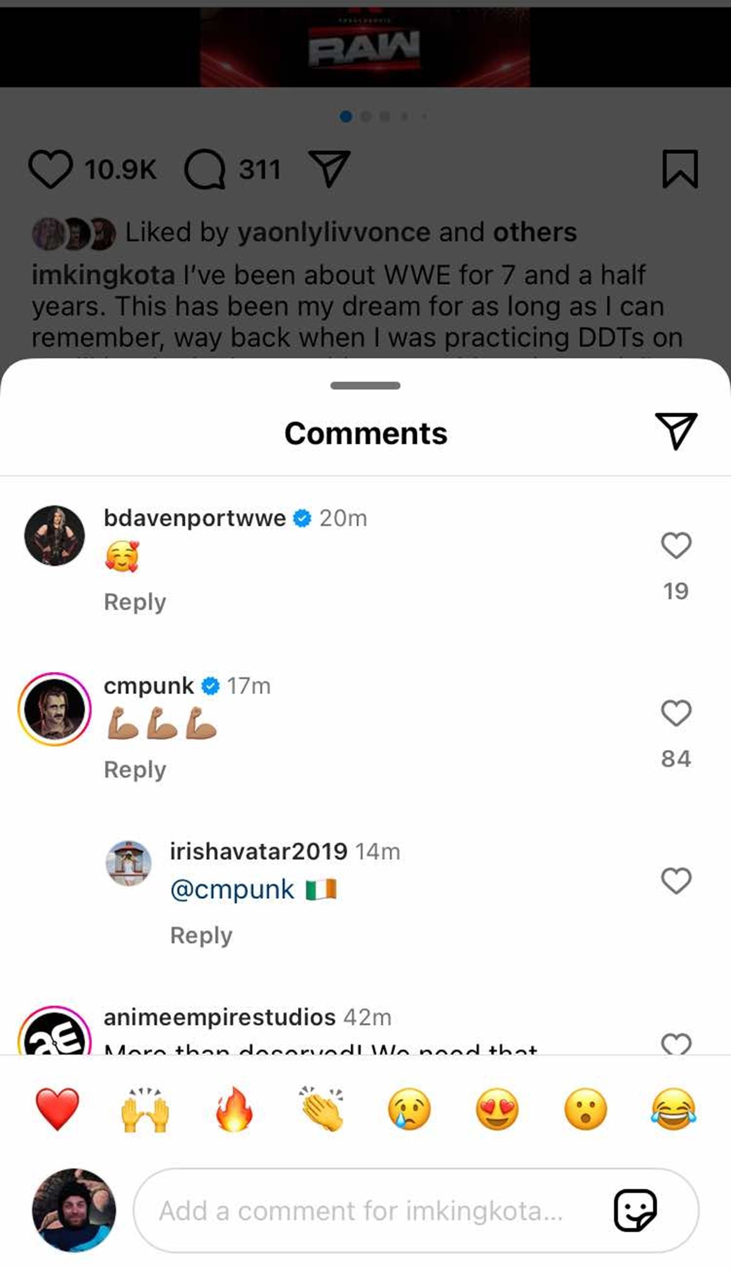 Dakota has a lot of support for the title match. [Screengrab of Kai&#039;s latest Instagram post]