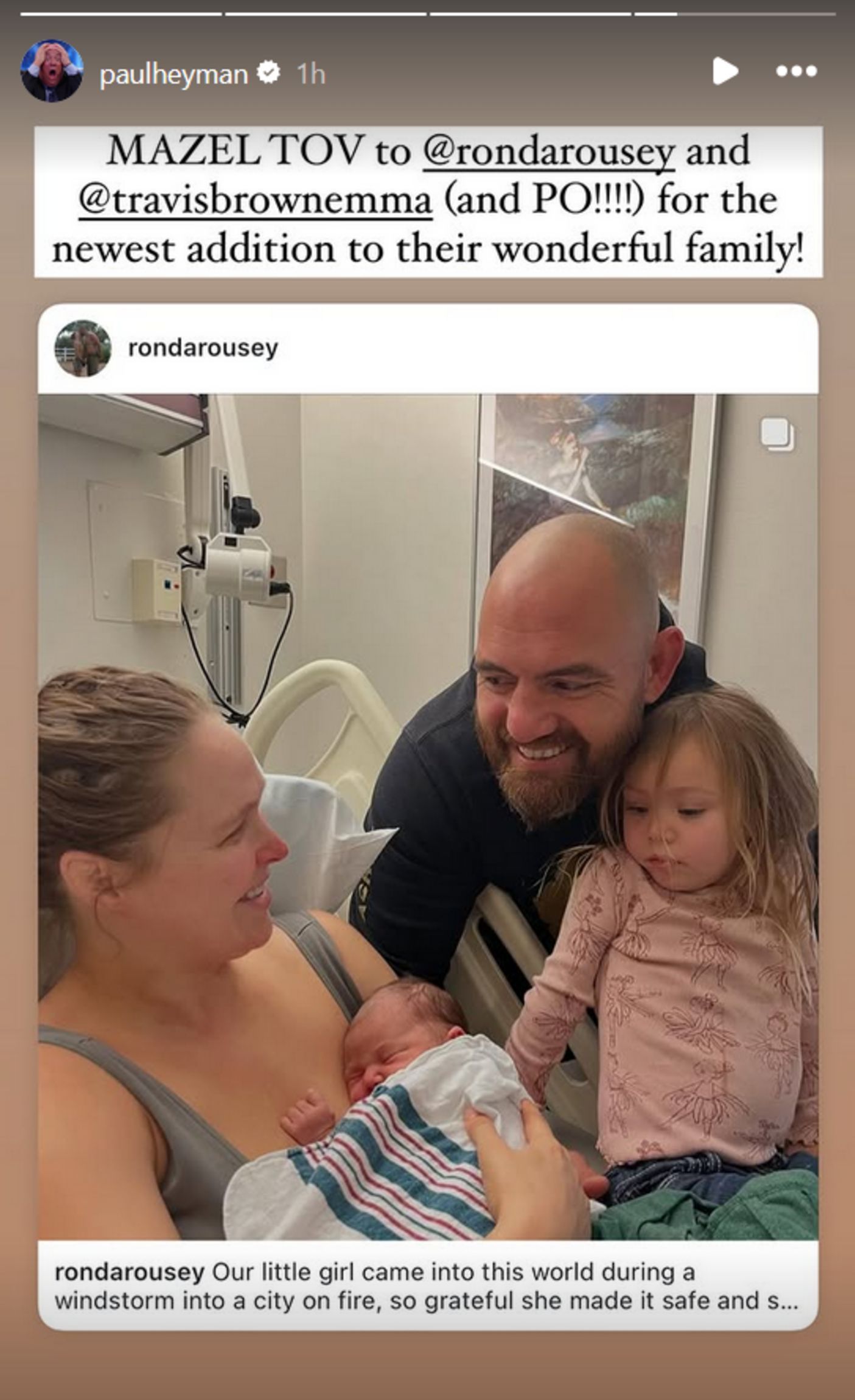 Screenshot of Paul Heyman&#039;s post with Ronda Rousey on Instagram Stories (Photo Credit: Paul Heyman on Instagram)