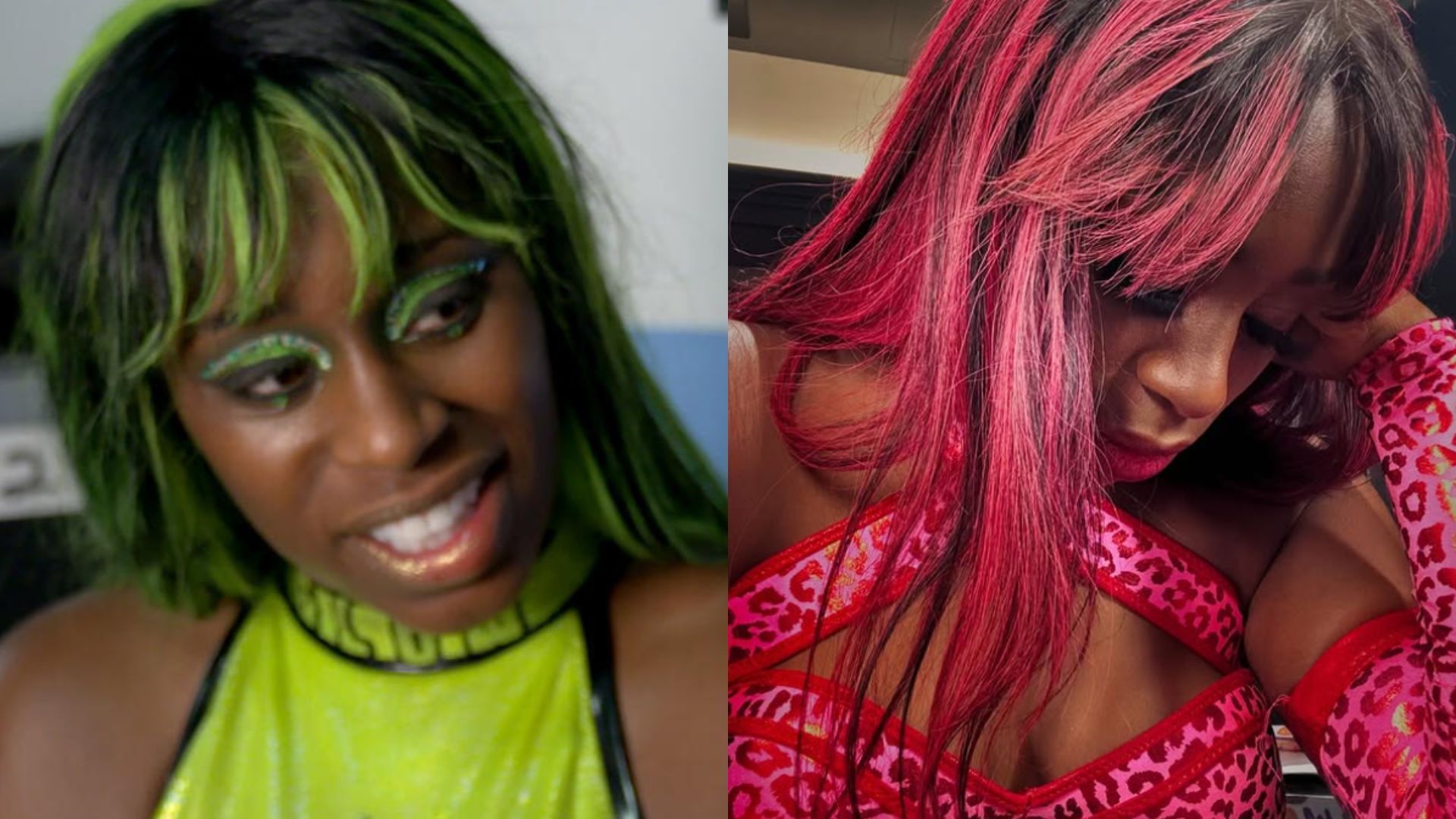 Naomi is on SmackDown. (Images via WWE.com and @trinity_fatu on Instagram)