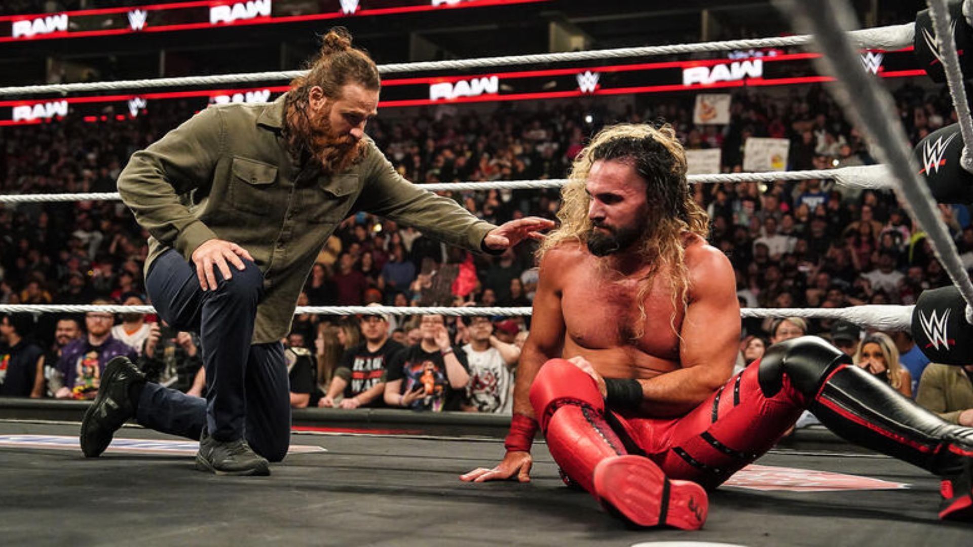 Zayn accidentally hit Rollins with a Helluva kick on RAW [Image credit: WWE.com]