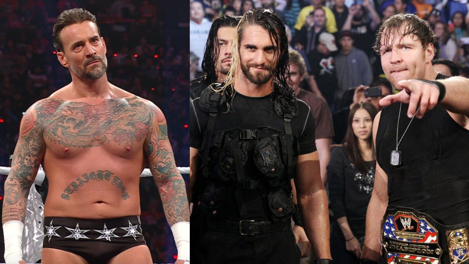 CM Punk (left), The Shield (right) (Image Credits: Netflix on X and WWE.com)