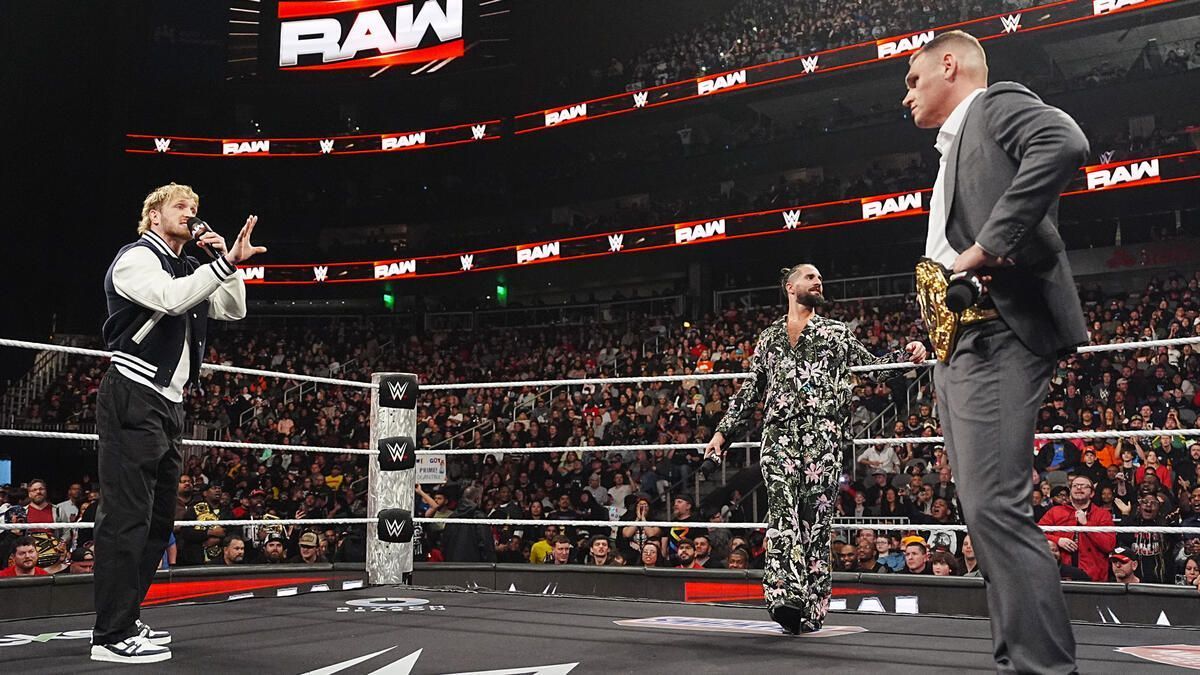 Logan Paul, Seth Rollins and Gunther on RAW (Photo credit: WWE.com)