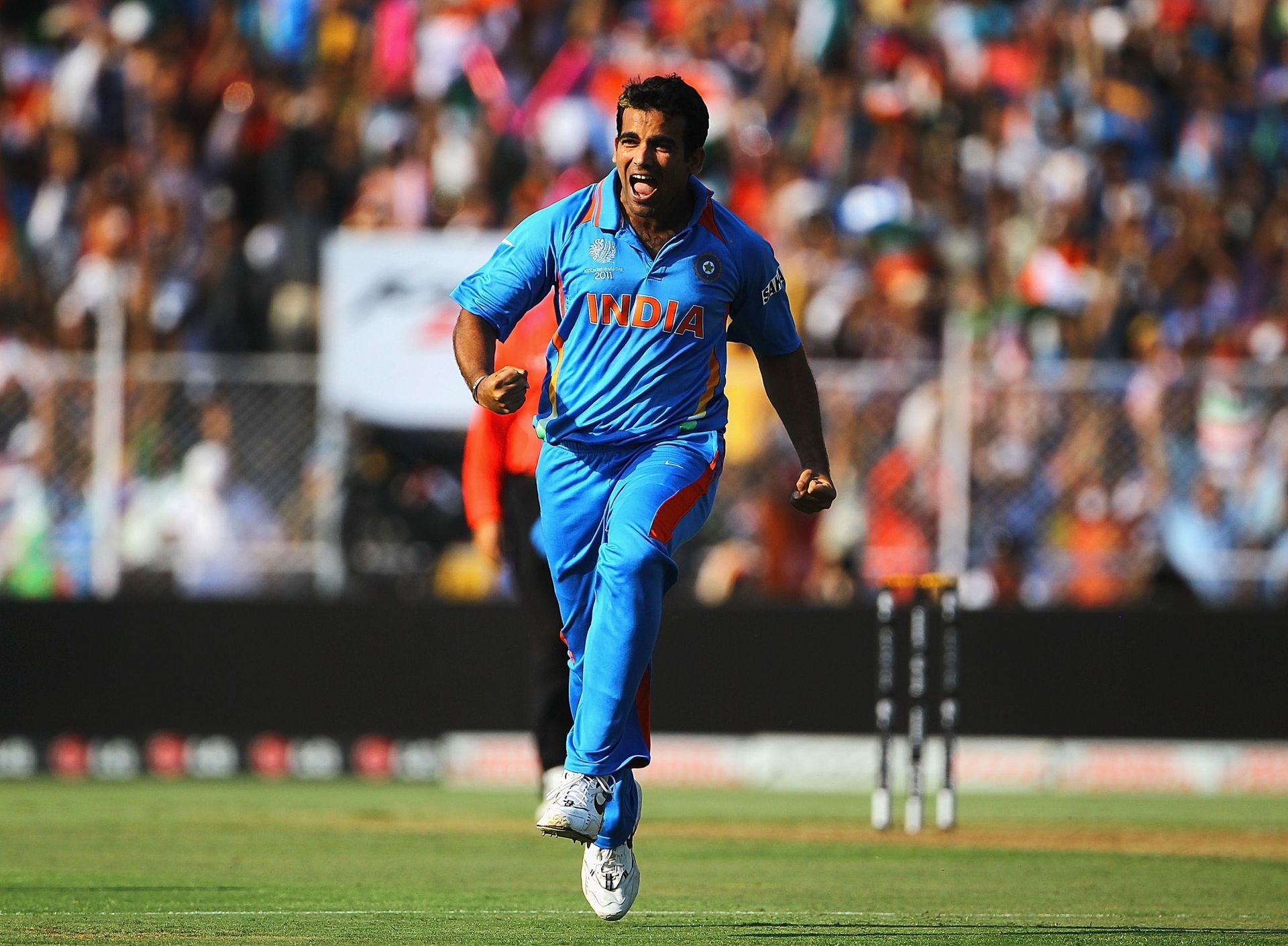 Zaheer Khan celebrates after picking a wicket in the 2011 World Cup quarter-final. Source: Getty