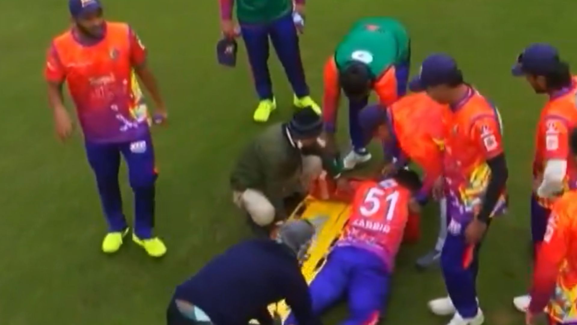 Sabbir Hossain being carried off the field during BPL 2024-25 match (Image Credits: Screengrab/FanCode)