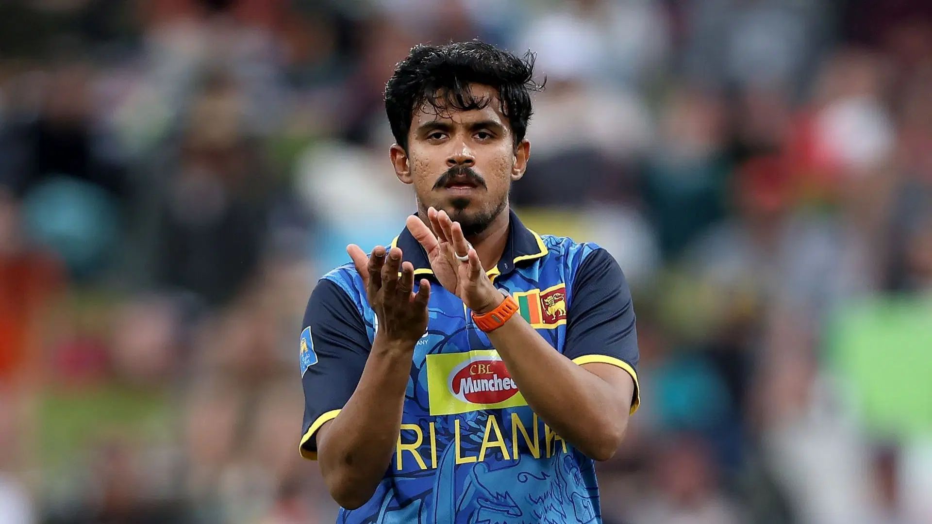 Maheesh Theekshana celebrating his hattrick [File image via Getty]