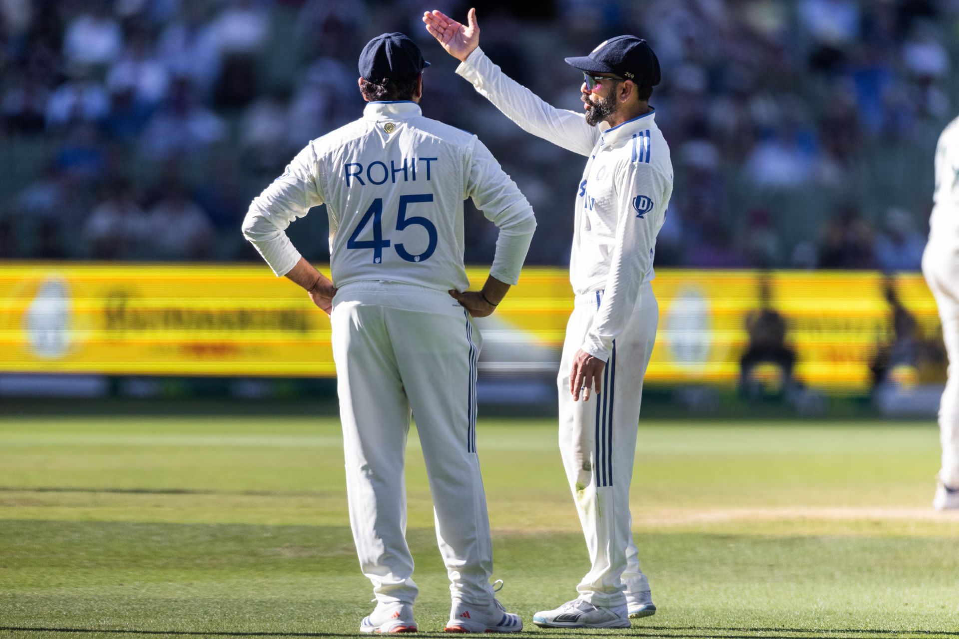 Rohit Sharma and Virat Kohli in action during BGT. Source: Getty